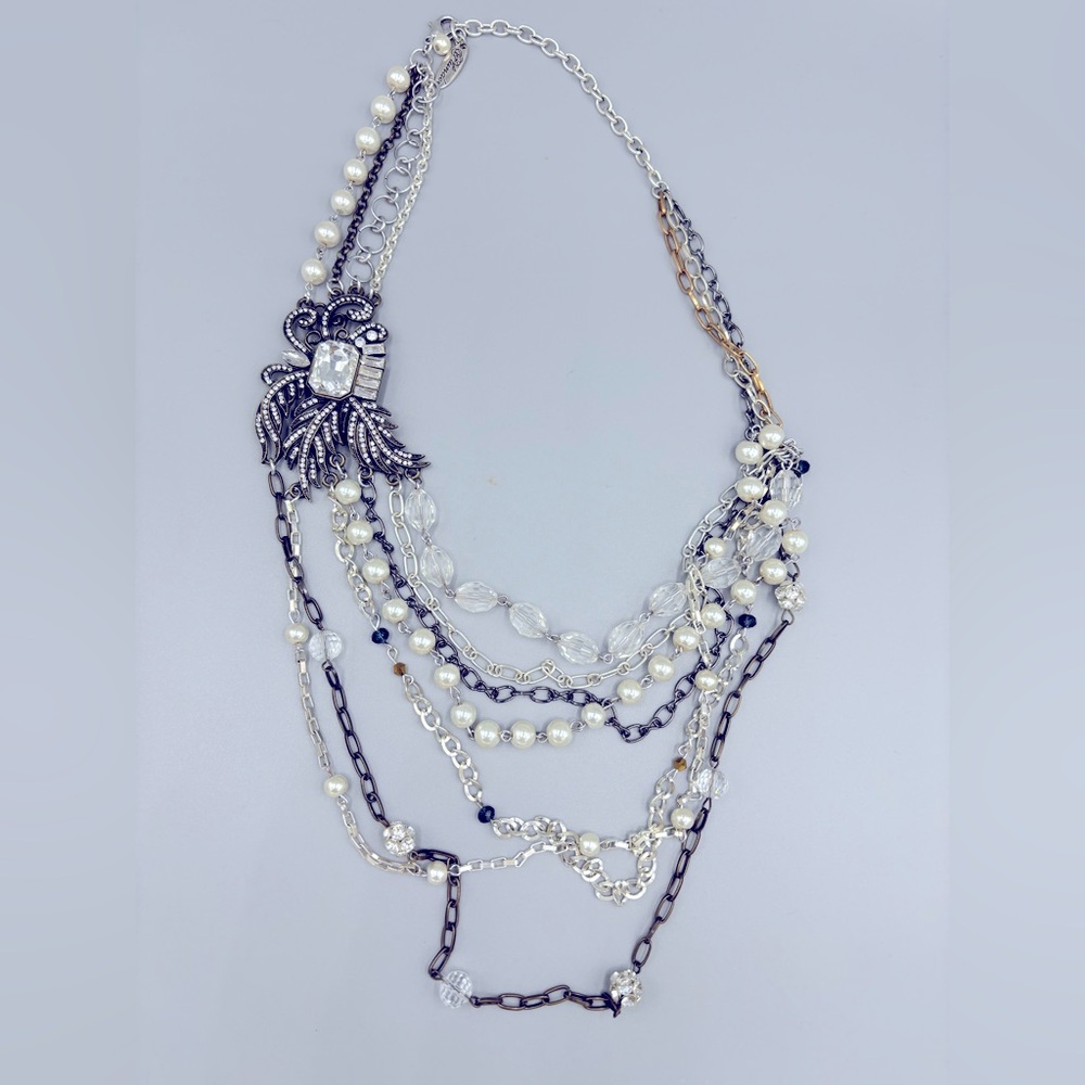Plunder Rhinestone, Silver, Brass & Faux Pearl Necklace